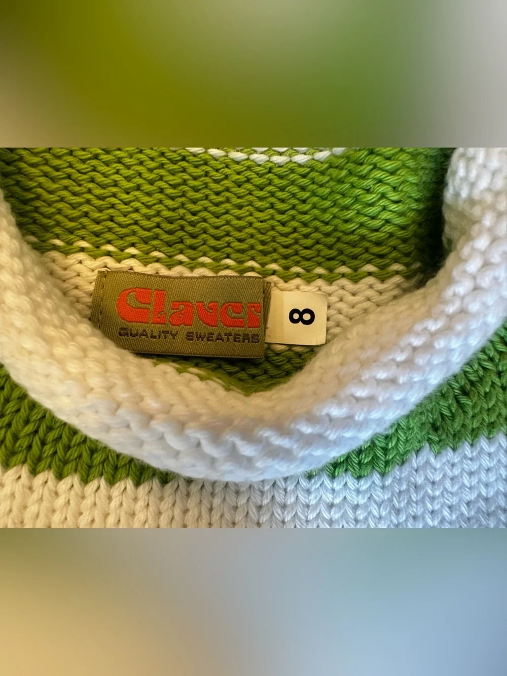 Kids Striped Green & White Sweater with Pink Crab Motif